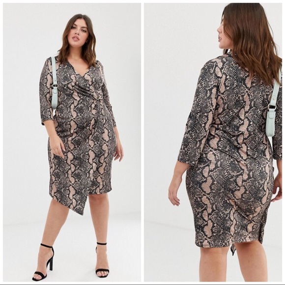 RIVER ISLAND | BELTED WRAP PLUS SIZE ANIMAL PRINT DRESS 24 - Picture 1 of 5